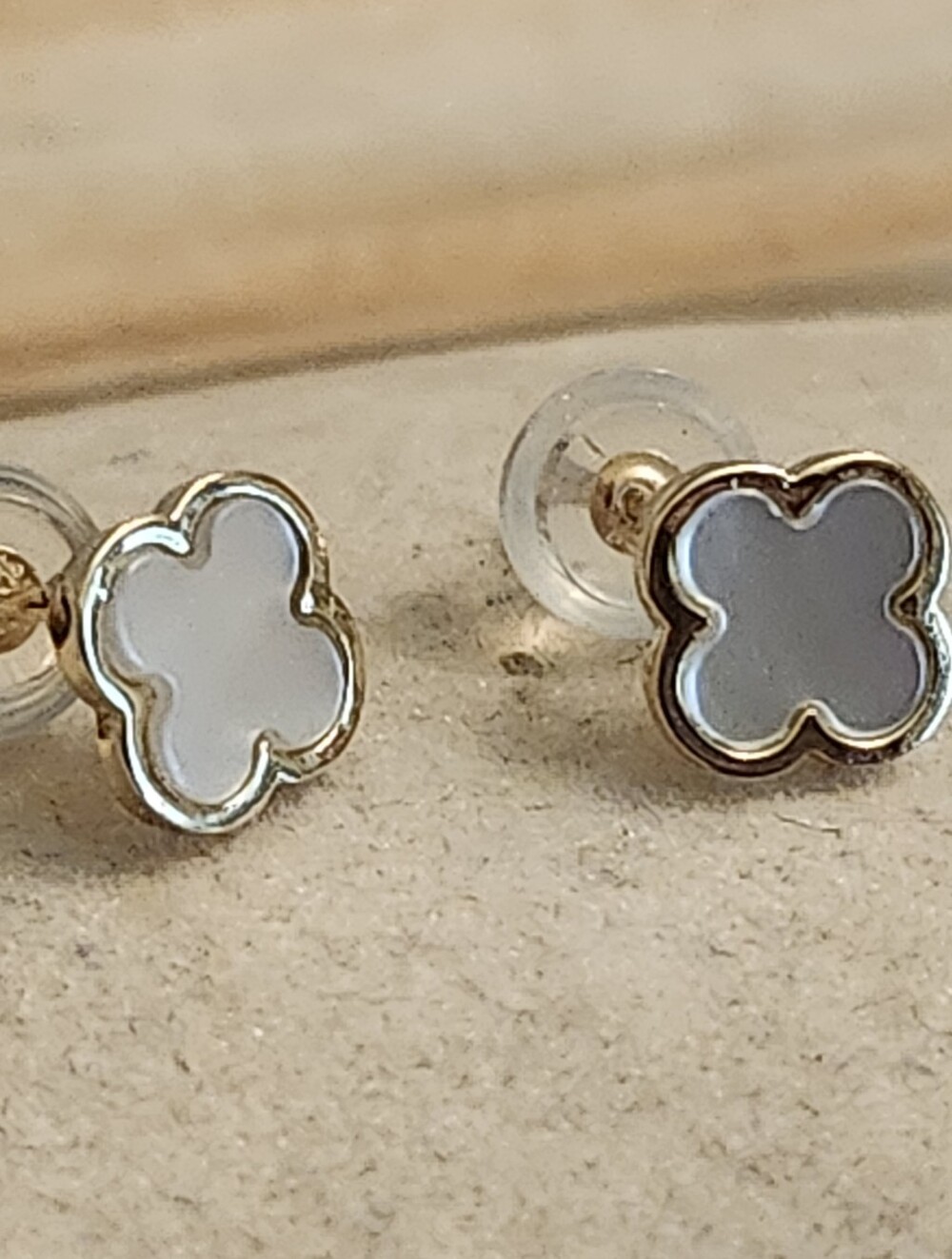 10kt Gold-Trim White Mother-of-Pearl Clover Stud Earrings